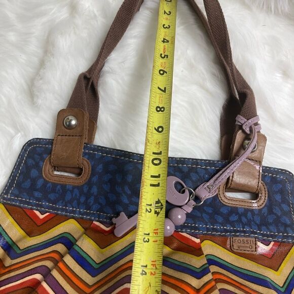 Fossil key Per multi color zigzag coated canvas ltote with blue & brown … - Picture 8 of 14